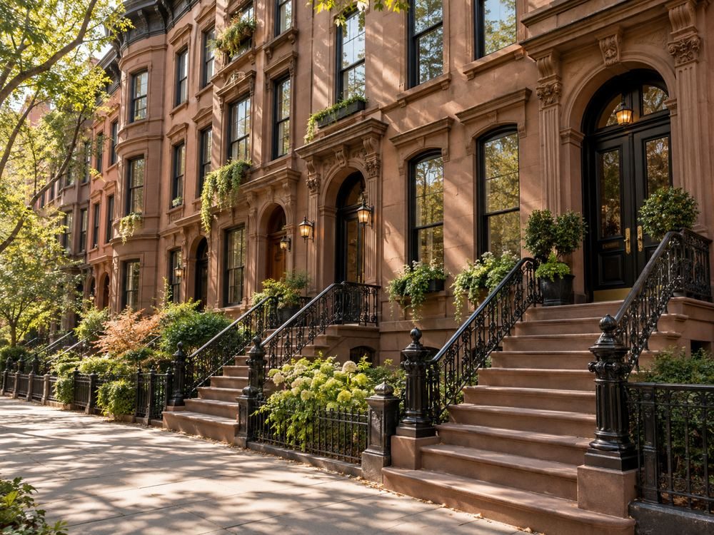 Brownstone rowhomes with front stoops