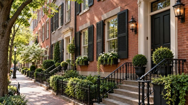 Brick rowhomes with front stoops