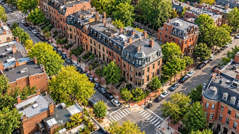 Aerial view of a rowhouse corner block